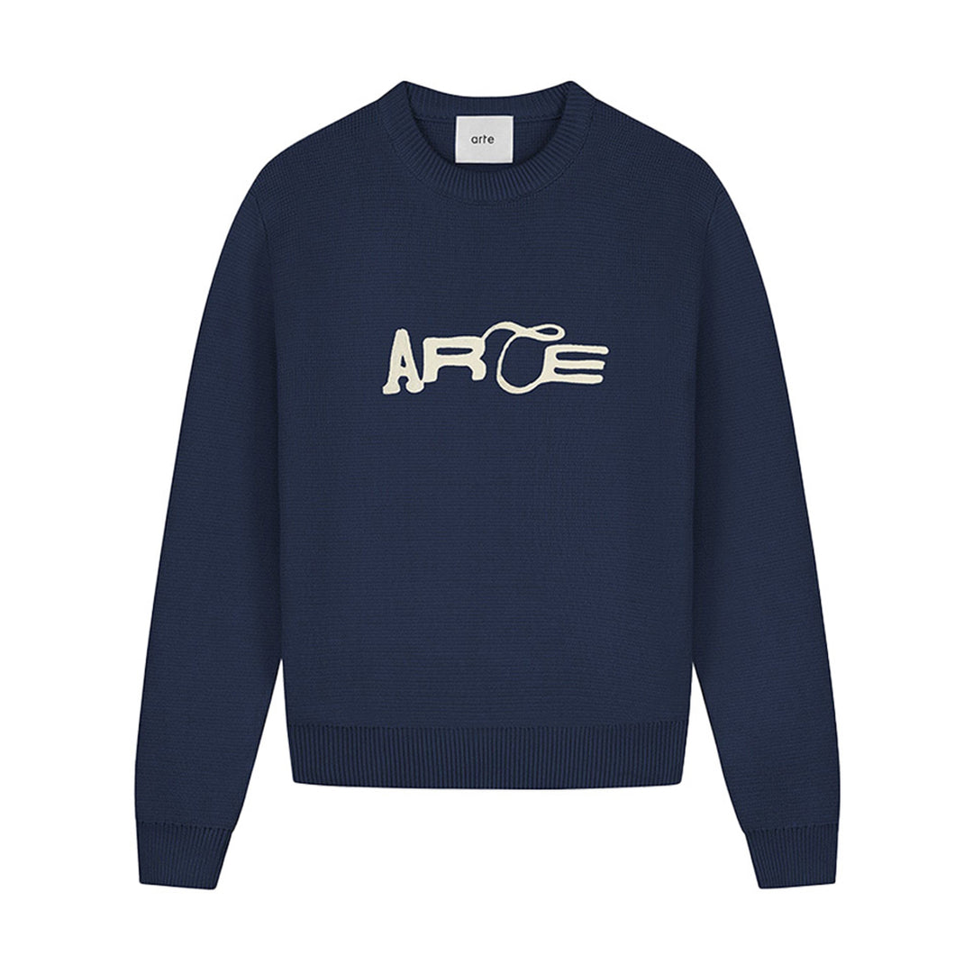 Embroidery Logo Knit Sweater - Navy
