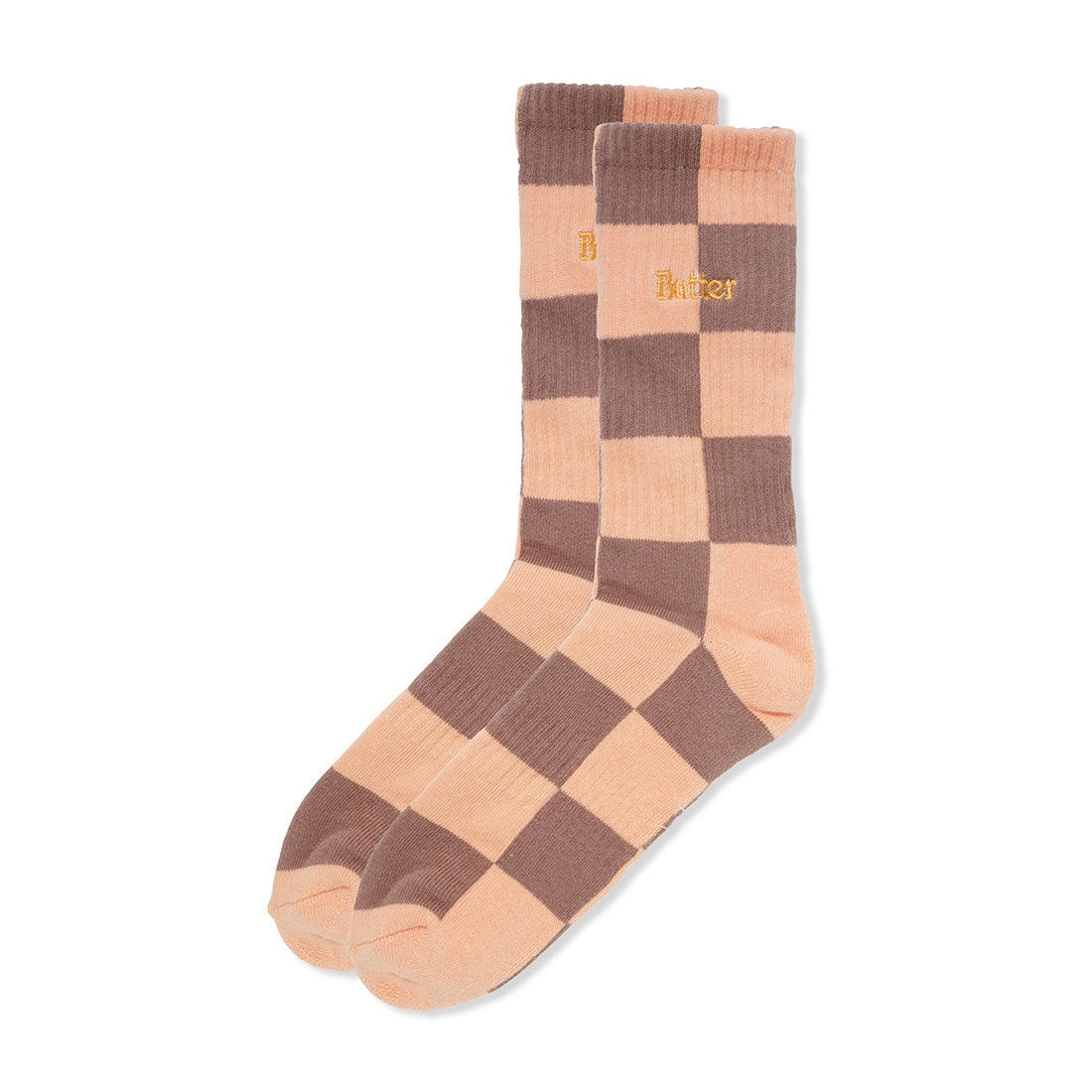 Checkered Socks Peach Brown